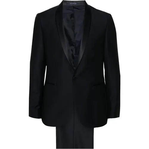 Navy Wool Suit with Silk Panels , male, Sizes: M - Tagliatore - Modalova