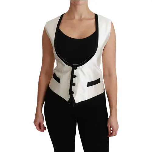 Luxury Silk Vest with Logo Details , female, Sizes: XS - Dolce & Gabbana - Modalova