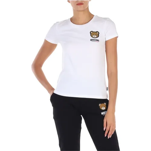 Stretch-Baumwoll-T-Shirt mit Logo-Print , Damen, Größe: XS - Moschino - Modalova