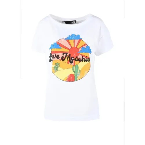 Baumwolle Elastan T-shirt , Damen, Größe: M - Love Moschino - Modalova