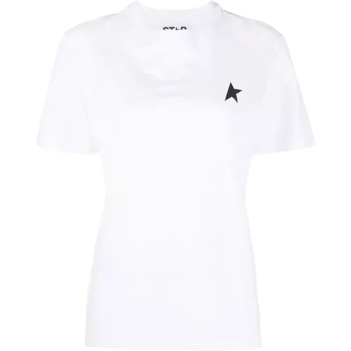 Baumwoll-Logo-T-Shirt mit Rundhalsausschnitt , Damen, Größe: L - Golden Goose - Modalova
