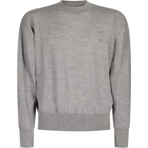 Merinowolle Pullover Canvas Heather Grau , Herren, Größe: S - Ami Paris - Modalova