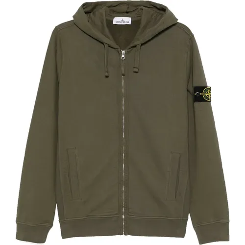 Brushed Cotton Fleece Full Zip Hoodie , male, Sizes: M, L, XL, S - Stone Island - Modalova