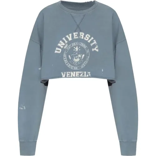 University Print Cropped Sweatshirt , female, Sizes: XS - Golden Goose - Modalova