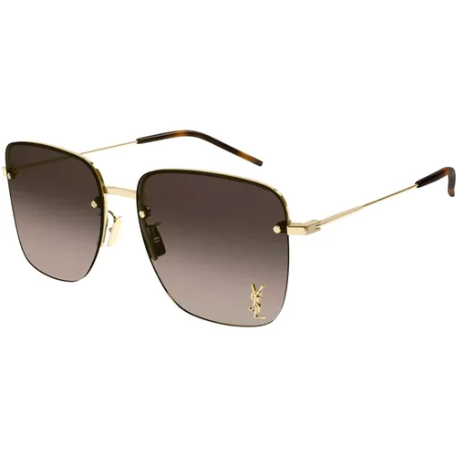 Gold/Braun getönte Sonnenbrille SL 312 M , Damen, Größe: 58 MM - Saint Laurent - Modalova