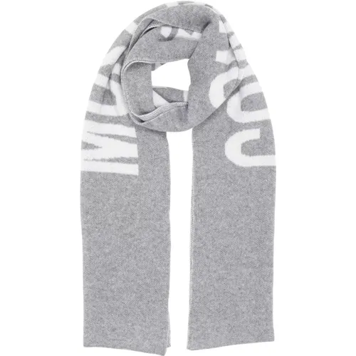 Plain Wool Scarf with Logo Detail , male, Sizes: ONE SIZE - Moschino - Modalova