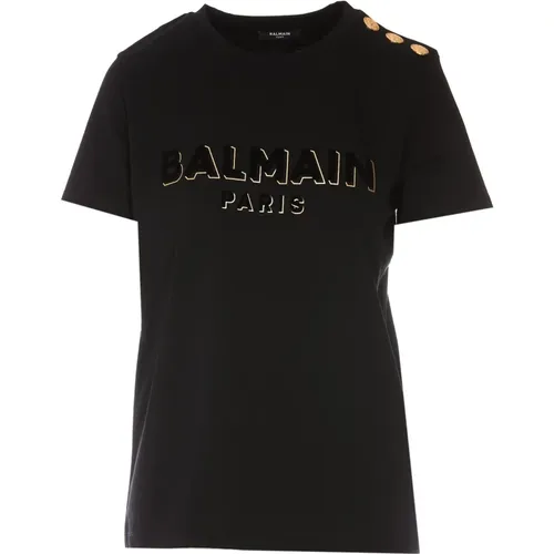 Damen Rundhals Logo T-Shirt Balmain - Balmain - Modalova