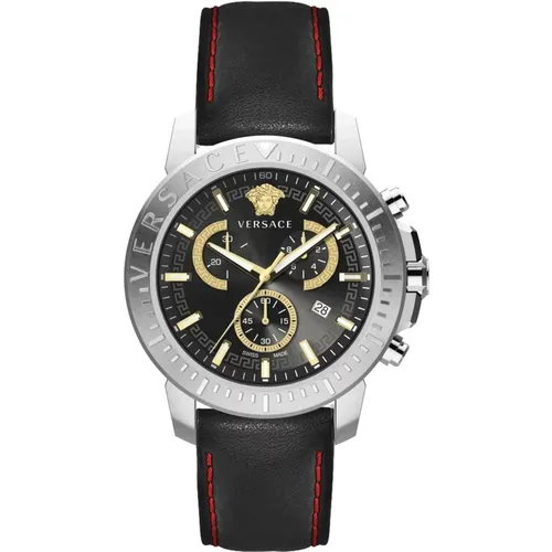 NEW Chrono Leather Chronograph Watch , male, Sizes: ONE SIZE - Versace - Modalova