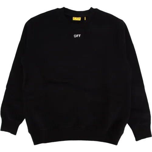 Einfarbiger Crewneck Schwarz Weiß - Off White - Modalova