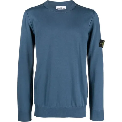 Blauer Logo-Patch Crew Neck Pullover , Herren, Größe: L - Stone Island - Modalova