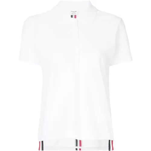 Weißes Polo-Shirt mit Signaturstreifen , Damen, Größe: 2XS - Thom Browne - Modalova