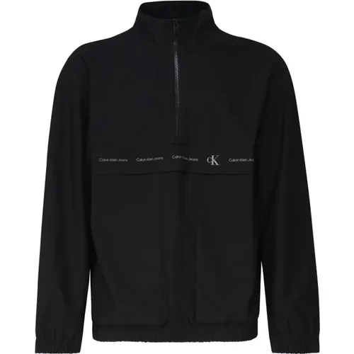 Sweater Hoodless Zipper Logo , male, Sizes: M, L - Calvin Klein - Modalova