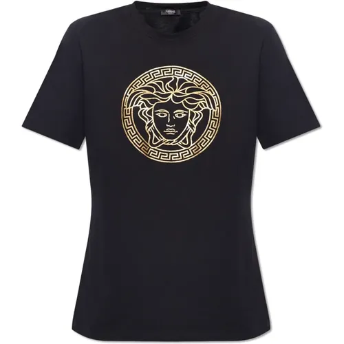 T-Shirt mit Logo , Damen, Größe: M - Versace - Modalova