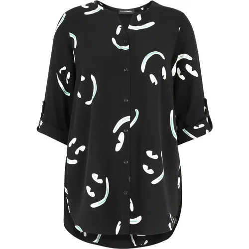 Smiley Print Lange Bluse mit Grünen Akzenten , Damen, Größe: L - DORIS S - Modalova