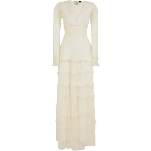 White Lace Dress with Ruffles , female, Sizes: 2XS, M, S - pinko - Modalova