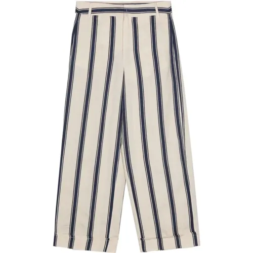 Striped Linen Beige Navy Pants , female, Sizes: XS - Max Mara - Modalova