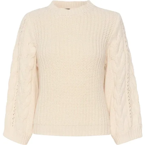 White Cable Knit Sweater with Half Sleeves , female, Sizes: XL, M, 2XL, S, L - Soaked in Luxury - Modalova