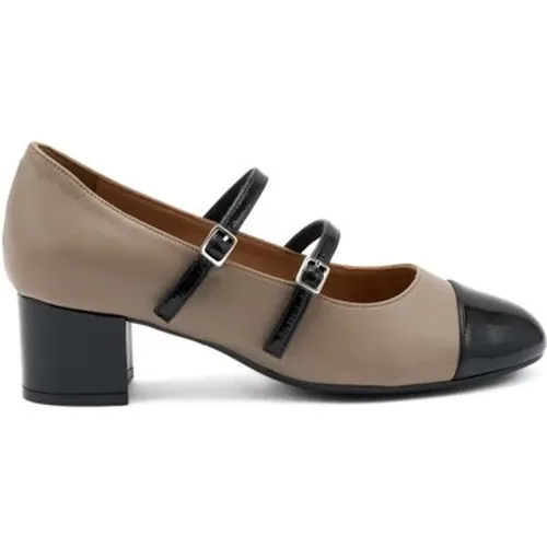 Tortora und Schwarze Leder Mary Jane Ballerinas - Frau - Modalova