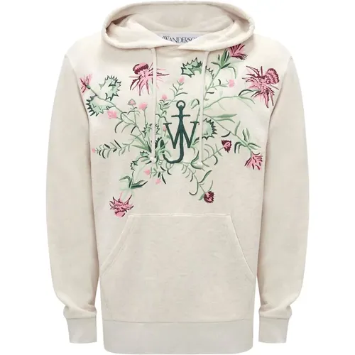 Cotton Hooded Sweater with Floral Embroidery , male, Sizes: L, S, M - JW Anderson - Modalova