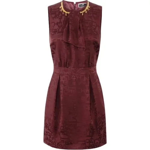 Bordeaux Crepe Jacquard Mini Dress , female, Sizes: L, S - Elisabetta Franchi - Modalova