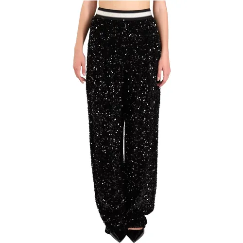 Sequin embroidered velvet pants , female, Sizes: XL, M, L, 2XL, S - Elisabetta Franchi - Modalova