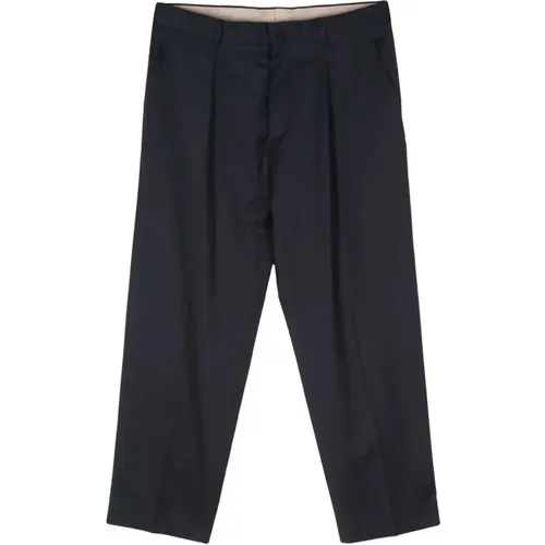 Navy Wool Pleated Trousers , male, Sizes: S, L, XL - Costumein - Modalova