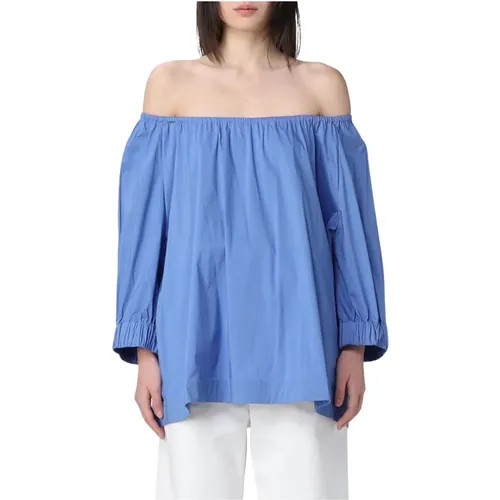 Stretch-Popeline-Bluse mit ausgestellter Silhouette , Damen, Größe: M - Liviana Conti - Modalova