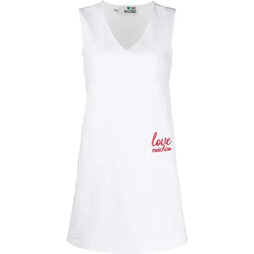 Rotes Logo Besticktes A-Linien-Kleid - Love Moschino - Modalova