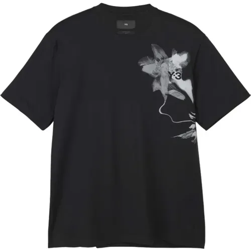 Grafisches Kurzarm T-Shirt,Schwarzes Oversize Baumwoll T-Shirt - Y-3 - Modalova