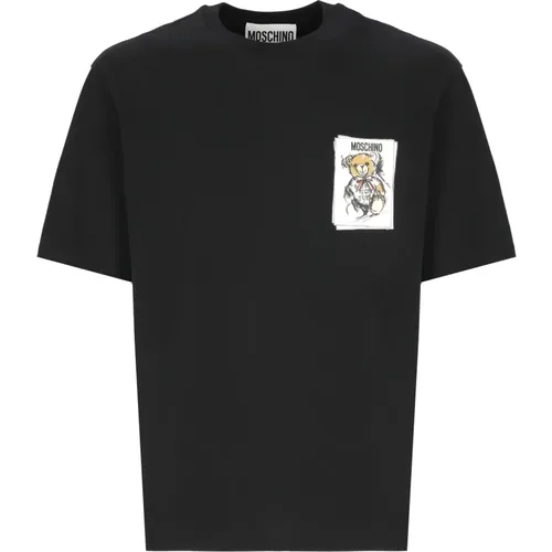 Schwarzes T-Shirt mit Teddybärendruck , Herren, Größe: L - Moschino - Modalova