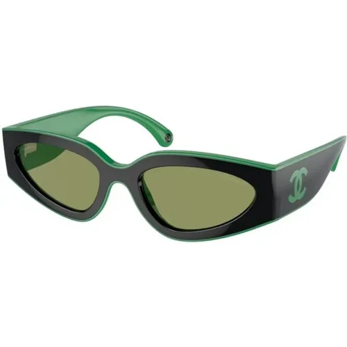 Stilvolle Schwarze Grüne Flasche Sonnenbrille , unisex, Größe: 54 MM - Chanel - Modalova