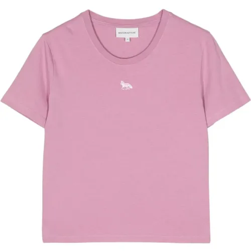 Rosa T-Shirt mit Fuchsmotiv , Damen, Größe: M - Maison Kitsuné - Modalova