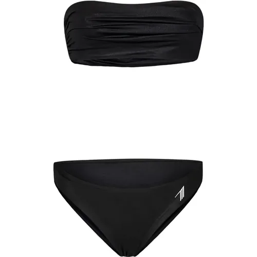 Schwarzes Wet-Effect Lycra Bikini mit Drapiertem Bandeau-Top , Damen, Größe: L - The Attico - Modalova