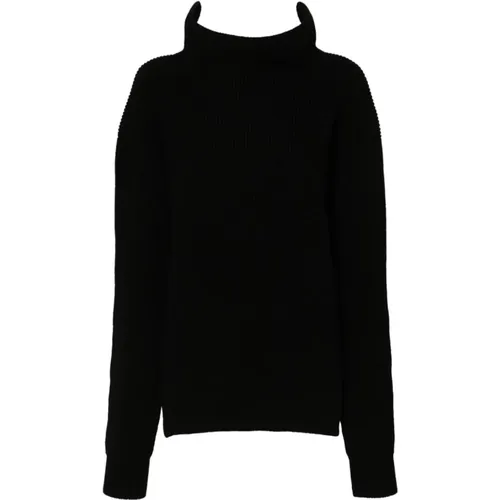 Schwarzer Grobstrick Hoher Kragen Pullover , Damen, Größe: S - Rick Owens - Modalova