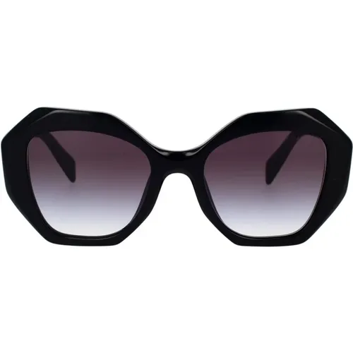 Sonnenbrille mit unregelmäßiger Form, blau transparentem Rahmen und grauen Verlaufsgläsern - Prada - Modalova