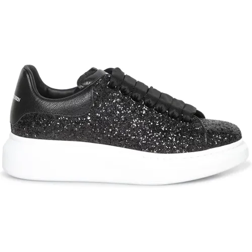 Schwarze Glitzer Low-Top Leder Sneakers - alexander mcqueen - Modalova