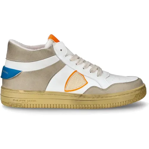 Lyon Sneakers - Recyceltes Leder, Weiß Hellblau Orange , Herren, Größe: 40 EU - Philippe Model - Modalova