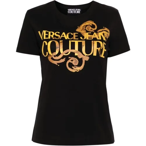 Schwarze T-Shirts Polos für Frauen , Damen, Größe: L - Versace Jeans Couture - Modalova