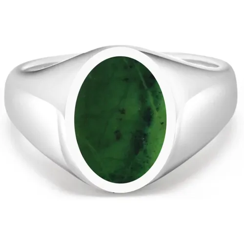 Green Jade Oval Signet Ring , male, Sizes: 56 MM, 60 MM, 58 MM, 62 MM, 64 MM - Nialaya - Modalova