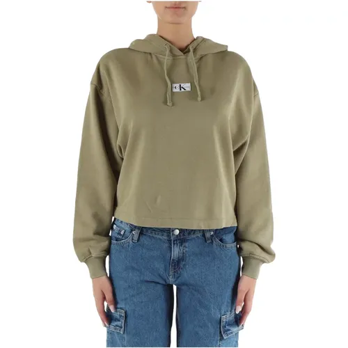 Cotton Hoodie with Logo Patch , female, Sizes: L, S, M - Calvin Klein Jeans - Modalova