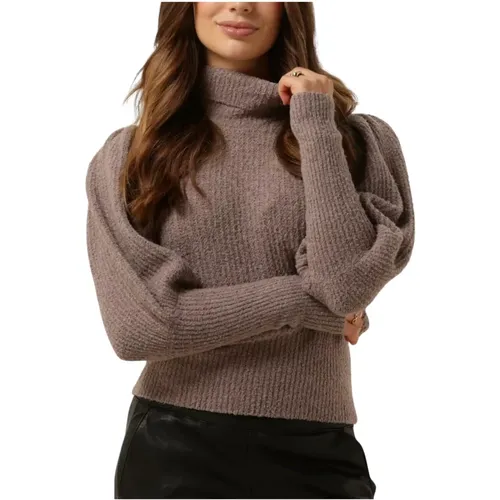 Taupe Gestrickter Rollkragenpullover - Ibana - Modalova