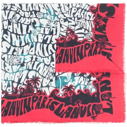 Red Logo-Print Frayed Scarf , female, Sizes: ONE SIZE - Lanvin - Modalova