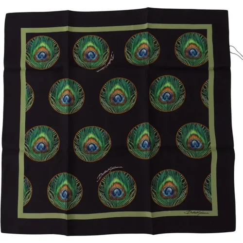 Schwarzes quadratisches Schal mit Pfauenfedern , Herren, Größe: ONE Size - Dolce & Gabbana - Modalova