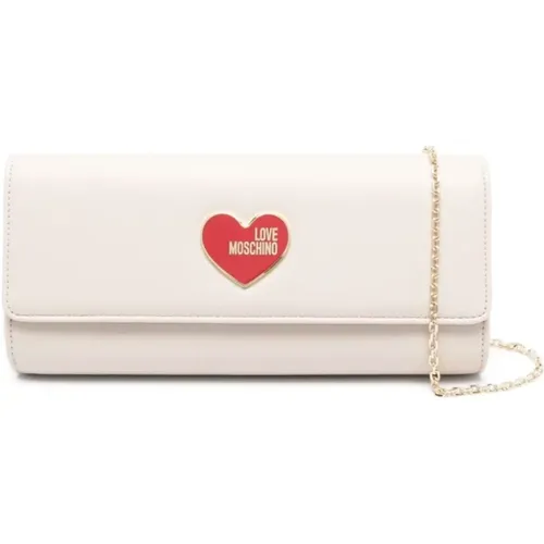 Heart Logo Ivory Bag with Gold Hardware , female, Sizes: ONE SIZE - Love Moschino - Modalova