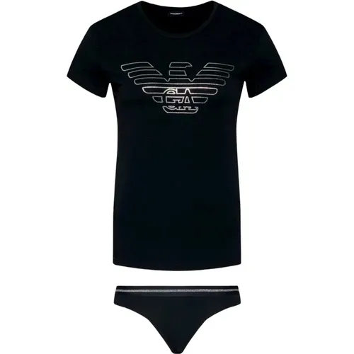 Coordinated Shirt and Slip Set with Sequin Eagle , female, Sizes: S, L - Emporio Armani - Modalova