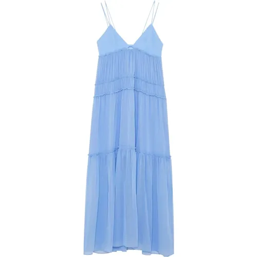 Creponne Maxi Dress with Plisse Ruffles and Fly Detail , female, Sizes: XS, L, M, S, 2XS - PATRIZIA PEPE - Modalova