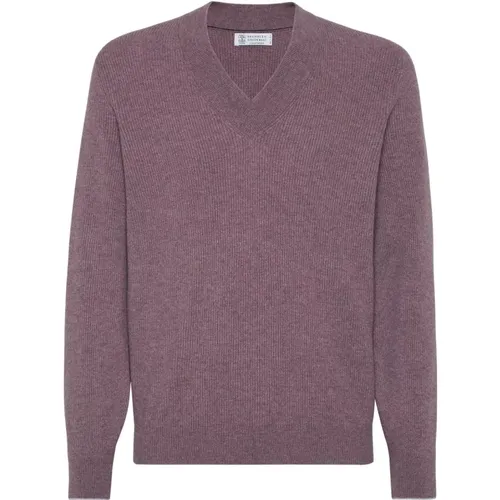 Roter Kaschmir Rippstrick Pullover - BRUNELLO CUCINELLI - Modalova