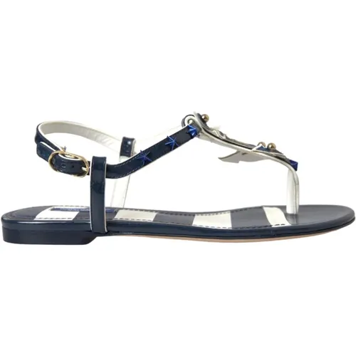 Blaue Gestreifte Flache Sandalen - Dolce & Gabbana - Modalova