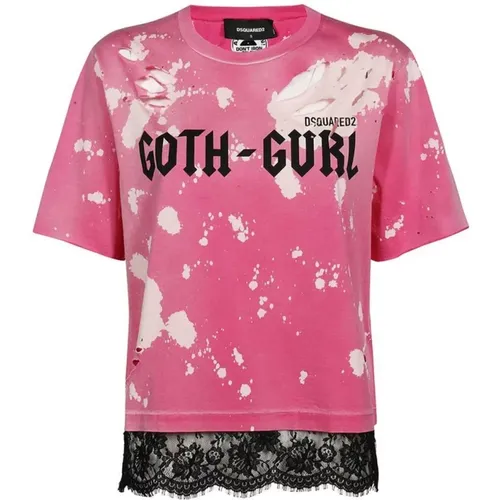 Fuchsia T-Shirt für Damen - Hochwertig Stilvoll , Damen, Größe: M - Dsquared2 - Modalova