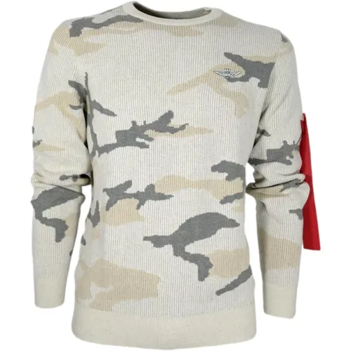 Mens Crew Neck Sweater with Camouflage Pattern , male, Sizes: M, L - aeronautica militare - Modalova